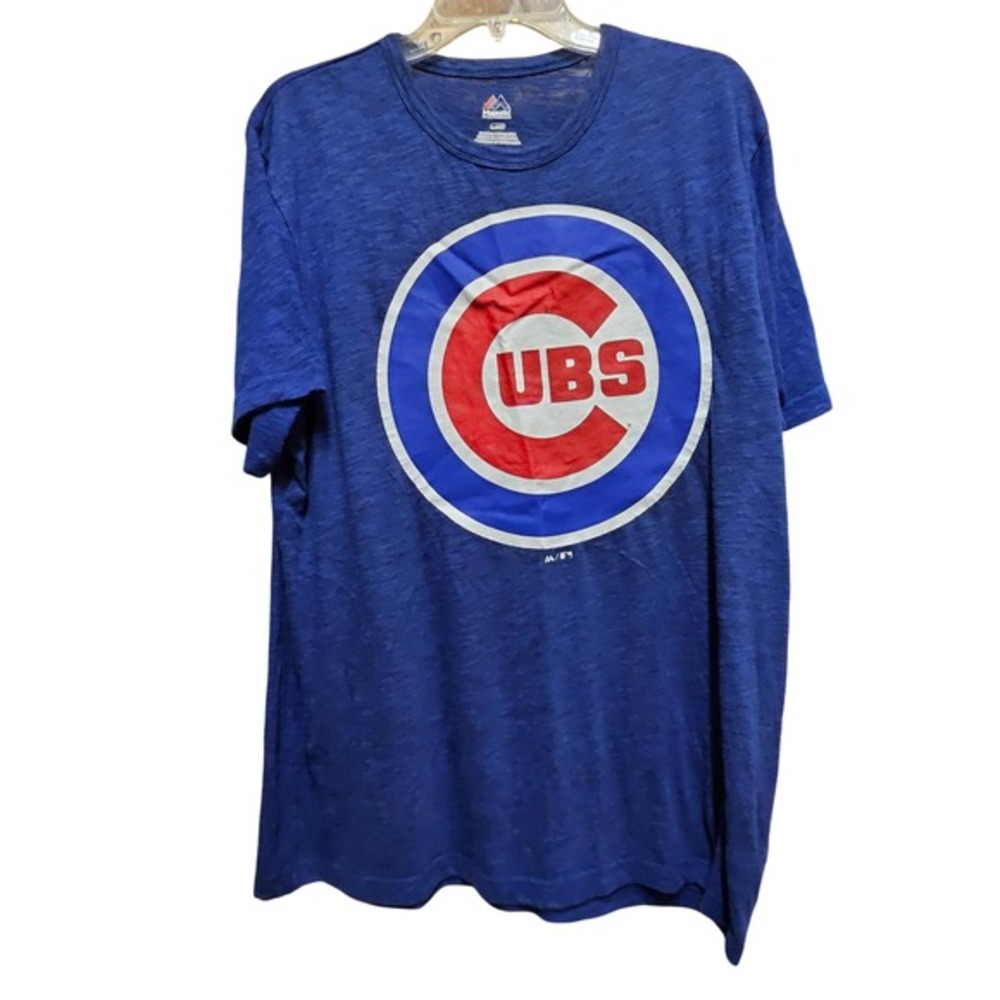 Majestic Chicago Cubs MLB Baseball T-Shirt Large L Blue Graphic Tee‎